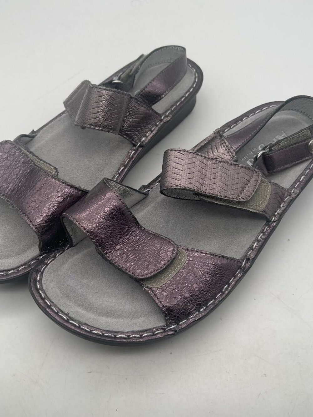 Alegria Woman’s Ver 228 Pewter Gunmetal Leather Sandals Size 40 EU/ 10 US
